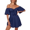 Dokotoo Womens Dresses 2026 Deep V Neck Elegant Bow tie Mini Dress S-XL(A Blue)