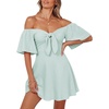 Dokotoo Womens Dresses 2026 Deep V Neck Elegant Bow tie Mini Dress S-XL(A Green)