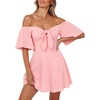Dokotoo Womens Dresses 2026 Deep V Neck Elegant Bow tie Mini Dress S-XL(A Pink)