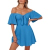Dokotoo Womens Dresses 2026 Deep V Neck Elegant Bow tie Mini Dress S-XL(B Blue)