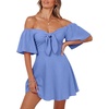 Dokotoo Womens Dresses 2026 Deep V Neck Elegant Bow tie Mini Dress S-XL(B Sky Blue)