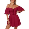 Dokotoo Womens Dresses 2026 Deep V Neck Elegant Bow tie Mini Dress S-XL(Burgundy)