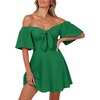 Dokotoo Womens Dresses 2026 Deep V Neck Elegant Bow tie Mini Dress S-XL(Dark Green)