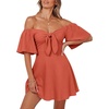 Dokotoo Womens Dresses 2026 Deep V Neck Elegant Bow tie Mini Dress S-XL(Flamingo)