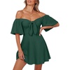 Dokotoo Womens Dresses 2026 Deep V Neck Elegant Bow tie Mini Dress S-XL(Green)