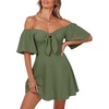 Dokotoo Womens Dresses 2026 Deep V Neck Elegant Bow tie Mini Dress S-XL(Moss)
