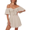 Dokotoo Womens Dresses 2026 Deep V Neck Elegant Bow tie Mini Dress S-XL(Parchment)