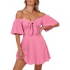 Dokotoo Womens Dresses 2026 Deep V Neck Elegant Bow tie Mini Dress S-XL(Peach Blossom)