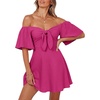 Dokotoo Womens Dresses 2026 Deep V Neck Elegant Bow tie Mini Dress S-XL(Rose Red)