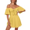 Dokotoo Womens Dresses 2026 Deep V Neck Elegant Bow tie Mini Dress S-XL(Yellow Cream)