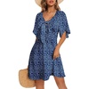 Dokotoo Womens Dresses 2026 Deep V Neck Elegant Bow tie Mini Dress S-XL(Z Blue)