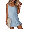 Dokotoo Women’s Hollow Out Cover Up Swimwear Beachwear Double Shoulder Straps Sleeveless Mini Dress Drawstring Beach Dress(Beau Blue)