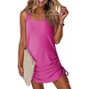 Dokotoo Women’s Hollow Out Cover Up Swimwear Beachwear Double Shoulder Straps Sleeveless Mini Dress Drawstring Beach Dress(Bright Pink)