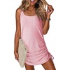 Dokotoo Women’s Hollow Out Cover Up Swimwear Beachwear Double Shoulder Straps Sleeveless Mini Dress Drawstring Beach Dress(Light Pink)
