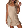 Dokotoo Women’s Hollow Out Cover Up Swimwear Beachwear Double Shoulder Straps Sleeveless Mini Dress Drawstring Beach Dress(Parchment)