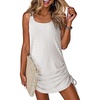 Dokotoo Women’s Hollow Out Cover Up Swimwear Beachwear Double Shoulder Straps Sleeveless Mini Dress Drawstring Beach Dress(White)