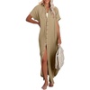 Dokotoo Womens Long Cardigans Swimsuit Cover Ups Summer Beach Dress(Light French Beige)