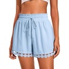 Dokotoo Womens Shorts Summer Elastic Waist Wide Leg Lace Beach Cover Ups(Blue)