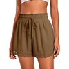 Dokotoo Womens Shorts Summer Elastic Waist Wide Leg Lace Beach Cover Ups(Brown)