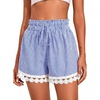 Dokotoo Womens Shorts Summer Elastic Waist Wide Leg Lace Beach Cover Ups(Dark Blue Plaid)