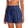 Dokotoo Womens Shorts Summer Elastic Waist Wide Leg Lace Beach Cover Ups(Navy Blue)