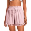 Dokotoo Womens Shorts Summer Elastic Waist Wide Leg Lace Beach Cover Ups(Pink)