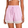 Dokotoo Womens Shorts Summer Elastic Waist Wide Leg Lace Beach Cover Ups(Pink Stripe)