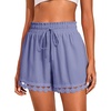 Dokotoo Womens Shorts Summer Elastic Waist Wide Leg Lace Beach Cover Ups(Purple)