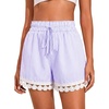 Dokotoo Womens Shorts Summer Elastic Waist Wide Leg Lace Beach Cover Ups(Purple Stripe)