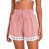 Dokotoo Womens Shorts Summer Elastic Waist Wide Leg Lace Beach Cover Ups(Red Plaid)