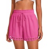 Dokotoo Womens Shorts Summer Elastic Waist Wide Leg Lace Beach Cover Ups(Rose Red)