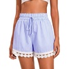 Dokotoo Womens Shorts Summer Elastic Waist Wide Leg Lace Beach Cover Ups(Sky Blue Stripe)