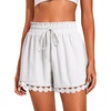 Dokotoo Womens Shorts Summer Elastic Waist Wide Leg Lace Beach Cover Ups(White)