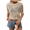 Dokotoo Womens Summer Short Sleeve Crochet Tops Hollow Out Floral Sweaters Beach Vacation Cruise Outfits(Apricot)