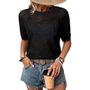 Dokotoo Womens Summer Short Sleeve Crochet Tops Hollow Out Floral Sweaters Beach Vacation Cruise Outfits(Black)