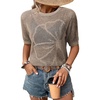 Dokotoo Womens Summer Short Sleeve Crochet Tops Hollow Out Floral Sweaters Beach Vacation Cruise Outfits(Brown)