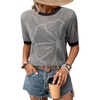 Dokotoo Womens Summer Short Sleeve Crochet Tops Hollow Out Floral Sweaters Beach Vacation Cruise Outfits(Colorblock Gray)