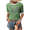Dokotoo Womens Summer Short Sleeve Crochet Tops Hollow Out Floral Sweaters Beach Vacation Cruise Outfits(Colorblock Green)