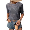 Dokotoo Womens Summer Short Sleeve Crochet Tops Hollow Out Floral Sweaters Beach Vacation Cruise Outfits(Dark Blue)