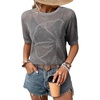 Dokotoo Womens Summer Short Sleeve Crochet Tops Hollow Out Floral Sweaters Beach Vacation Cruise Outfits(Gray)
