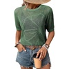 Dokotoo Womens Summer Short Sleeve Crochet Tops Hollow Out Floral Sweaters Beach Vacation Cruise Outfits(Green 2)
