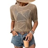 Dokotoo Womens Summer Short Sleeve Crochet Tops Hollow Out Floral Sweaters Beach Vacation Cruise Outfits(Khaki)