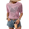 Dokotoo Womens Summer Short Sleeve Crochet Tops Hollow Out Floral Sweaters Beach Vacation Cruise Outfits(Pink)