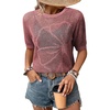 Dokotoo Womens Summer Short Sleeve Crochet Tops Hollow Out Floral Sweaters Beach Vacation Cruise Outfits(Red)