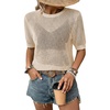 Dokotoo Womens Summer Short Sleeve Crochet Tops Hollow Out Floral Sweaters Beach Vacation Cruise Outfits(Solid Apricot)