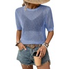 Dokotoo Womens Summer Short Sleeve Crochet Tops Hollow Out Floral Sweaters Beach Vacation Cruise Outfits(Solid Blue)