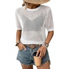 Dokotoo Womens Summer Short Sleeve Crochet Tops Hollow Out Floral Sweaters Beach Vacation Cruise Outfits(Solid White)