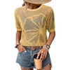Dokotoo Womens Summer Short Sleeve Crochet Tops Hollow Out Floral Sweaters Beach Vacation Cruise Outfits(Yellow)