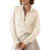 Dokotoo Women’s Sweaters 2026 Fall Winter Quarter Zip Ribbed Cable Knit(Beige)