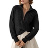 Dokotoo Women’s Sweaters 2026 Fall Winter Quarter Zip Ribbed Cable Knit(Black)